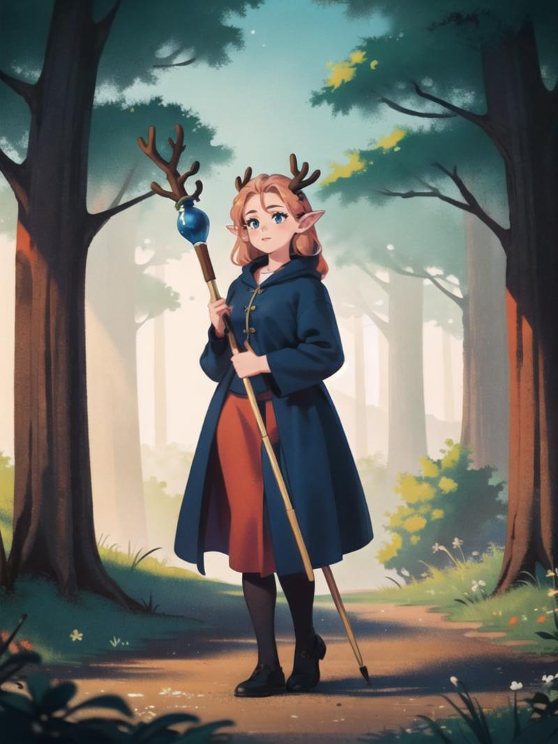 02739-834308159-(best quality, masterpiece, illustration_1.1), woman in a forest holding a staff, kingdom of elves, young woman with antlers, on.png